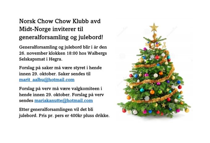 Påmelding til julebord sendes Marit Ålbu 99245690 innen 19. november.